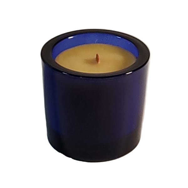 cobalt blue round glass container candle