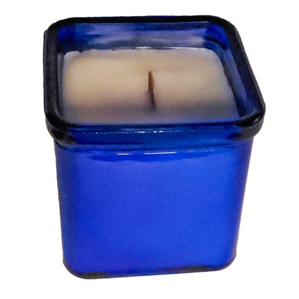 cobalt blue glass container candle