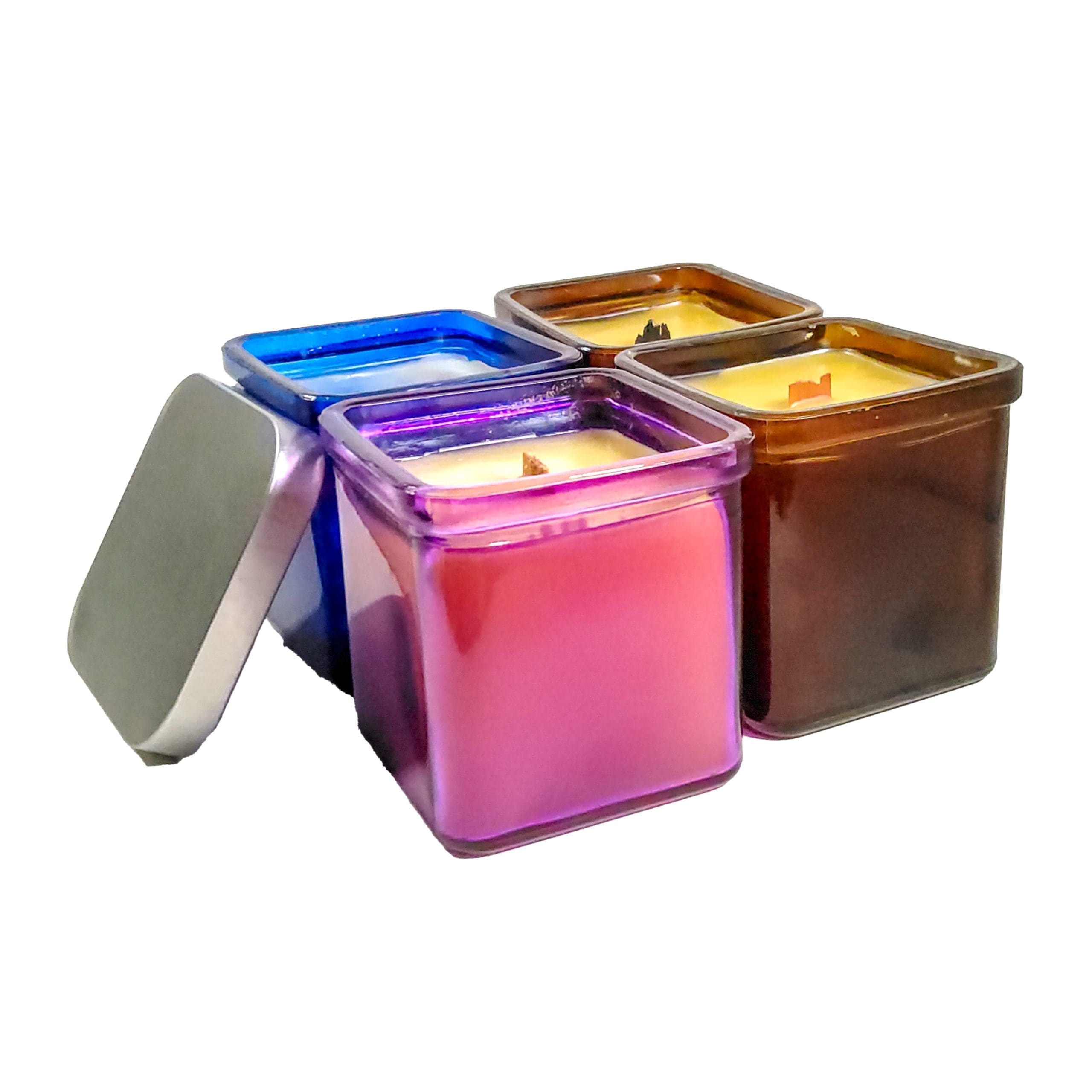 group of four glass square container beeswax candles