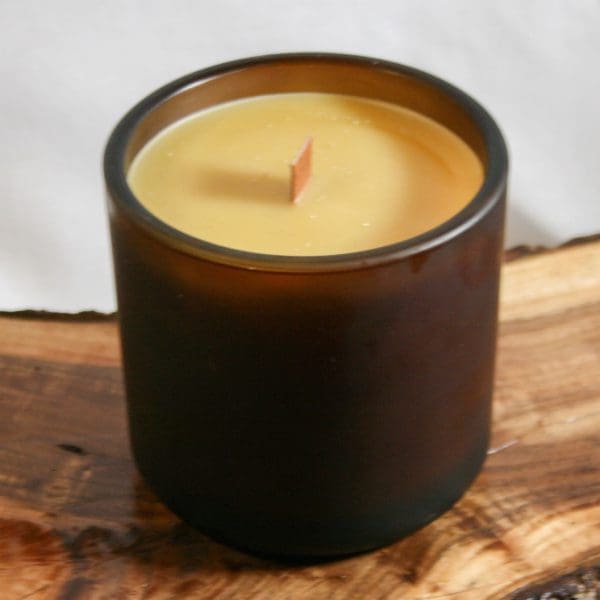 8.5 oz Round Glass Container Candle in color Frosted Darki Amber